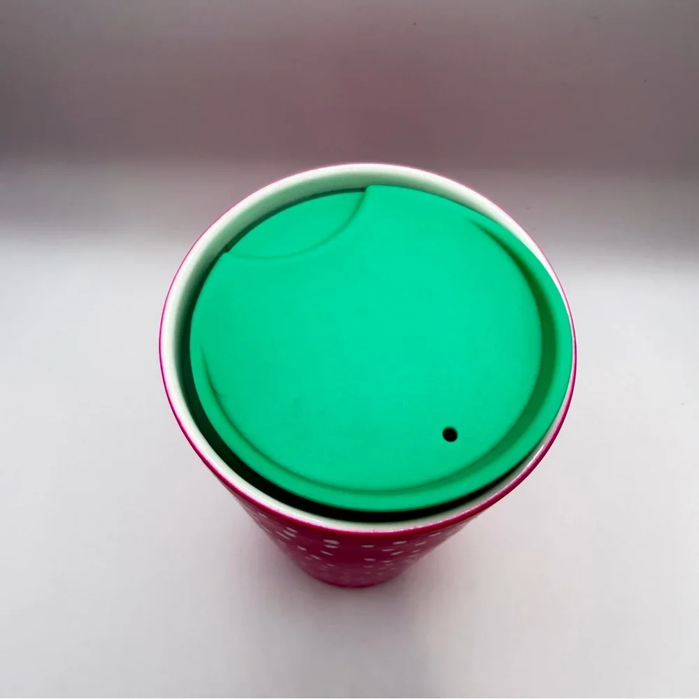 New Starbucks 2022 Summer Dots Strawberry Neon Pink Ceramic Travel Tumbler